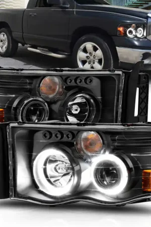 ANZO 2002-2005 Dodge Ram 1500 Projector Headlights w/ Halo Black Clear — PMD Premier Motoring Development Brand New