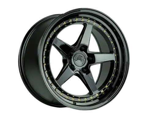 Price Cut Aodhan DS05 5x114.3 18x10.5+22 Gloss Black W /Gold Rivets