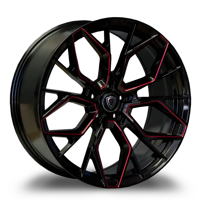 Price Cut Marquee M1004 Wheel 20x9 5x114.3 Gloss Black w/ Red Milling 33mm - FREE T-SHIRT INCLUDED!