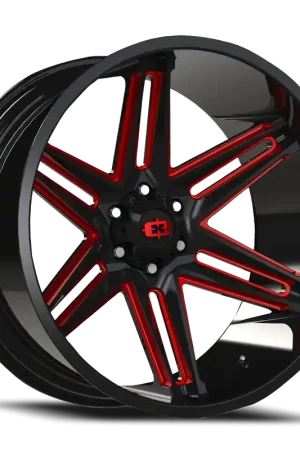 Vision Razor 363 Wheel 20x12 6x139.7 Gloss Black Milled Spoke With Red Tint -51mm - FREE T-SHIRT INCLUDED! While Supplies Last