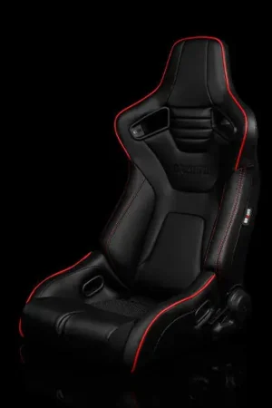 Braum Elite-R Series Sport Seats - Black Leatherette (Red Stitching / Red Piping) Pair - Universal New Release
