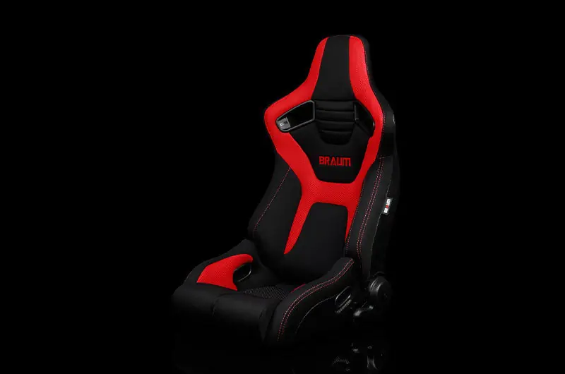 Popular Braum Elite-R Series Sport Seats - Black and Red Polo Cloth (Red Stitching) Pair - Universal