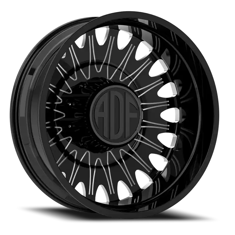Super Sale Adf Roulette Dually Wheel - 26x8.25 8x165.1 Gloss Black/Machined -156mm - MINIMUM PURCHASE OF 4 - FREE T-SHIRT INCLUDED!