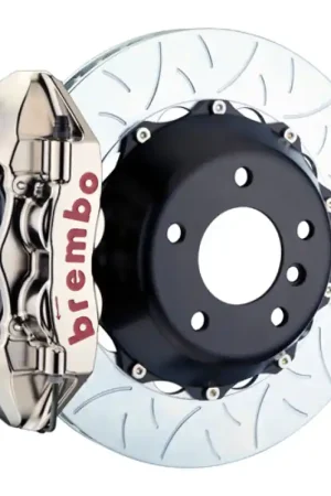 Brembo 08-15 Lancer Evo X Rear GTR BBK 4 Piston Billet345x28 2pc Rotor Slotted Type3- Nickel Plated Top Rated