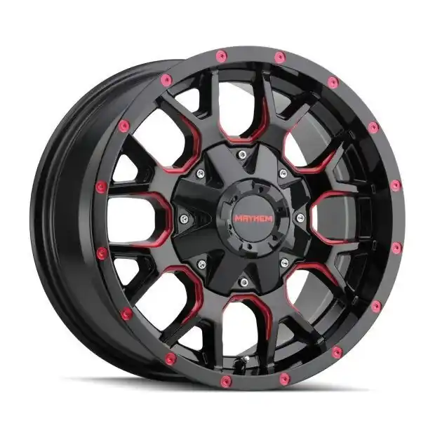 Top Rated Mayhem Wheels Warrior 8015 Gloss Black with Prism Red 18x9 18mm Offset 6x135,6x139.7 (6x5.5)