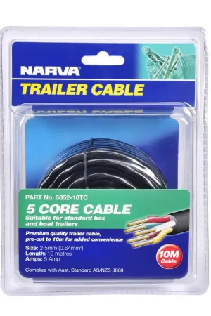 Exclusive Offer Narva 5A 2.5mm 5 Core Trailer Cable (10M) Red; Green; Yellow; White; Brown 5852-10Tc