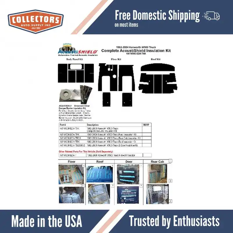 Insulation Sound Deadener Kit for 1982-04 Kenworth W900 Acoustishield Complete Original