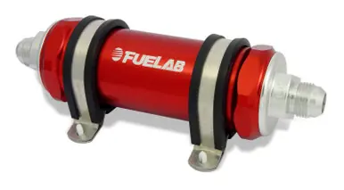 Fuelab 858 In-Line Fuel Filter Long -8AN In/Out 40 Micron Stainless w/Check Valve - Red - 85811-2 Bargain