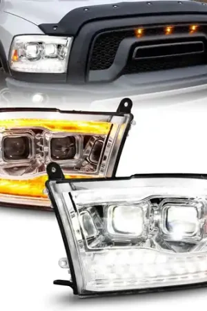 Certified ANZO 09-18 Dodge Ram 1500/2500/3500 Full LED Proj Headlights w/Switchback Light Bar - Chrome