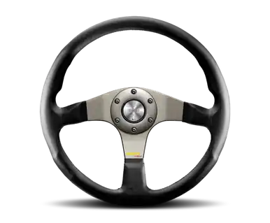 One Day Deal Momo Tuner Steering Wheel 350 mm - Black Leather/Red Stitch/Black Spokes - TUN35BK0B