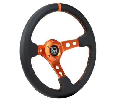 Special Discount NRG Reinforce Steering Wheel (350mm / 3in. Deep) Blk Leather, Orange Center Mark w/ Orange Stitching - RST-006OR