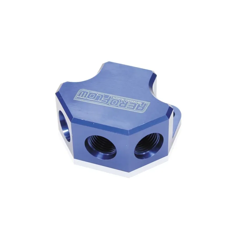 Crafted Aeroflow 4 Port Y-Block 3 x -8 ORB 1 x -10 ORB Inlet - Black