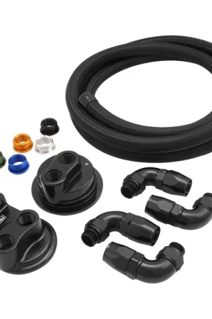 Proflow Billet Remote Universal Filter Head Universal Block Adaptor Black Top -08 ORB Ports 90Deg -08ORB x AN10 Fittings PFE450R-10 Hose Kit Fram HP1 Filter K Must Have