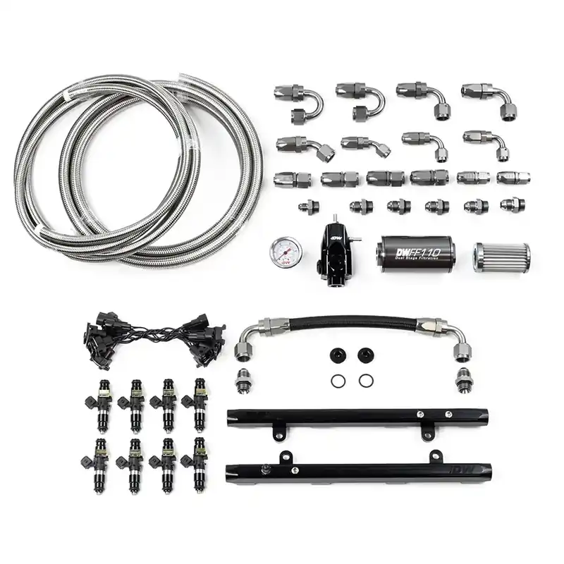 Deatschwerks Coyote 5.0 Fuel Rails w/Crossover, 1200cc/min Injectors + Full Return Plumbing Kit (Mustang/F-150 11-17) Holiday Sale