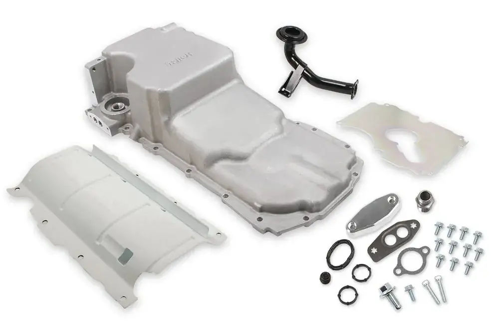 Holley GM Gen V LT Swap Oil Pan - as Cast with Turbo Oil Return GM Gen V LT Swap Oil Pan - as Cast - with Turbo Oil or PVC Return Port Fresh Stock
