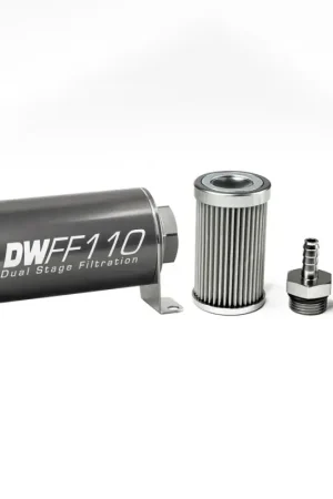 Bargain Deatschwerks In-Line Fuel Filter Element and Housing Kit Stainless Steel 10 Micron 110mm