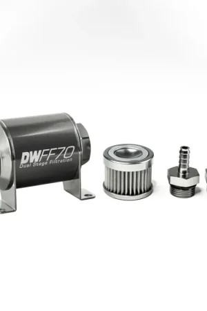 New Release Deatschwerks In-Line Fuel Filter Element and Housing Kit Stainless Steel 10 Micron 70mm