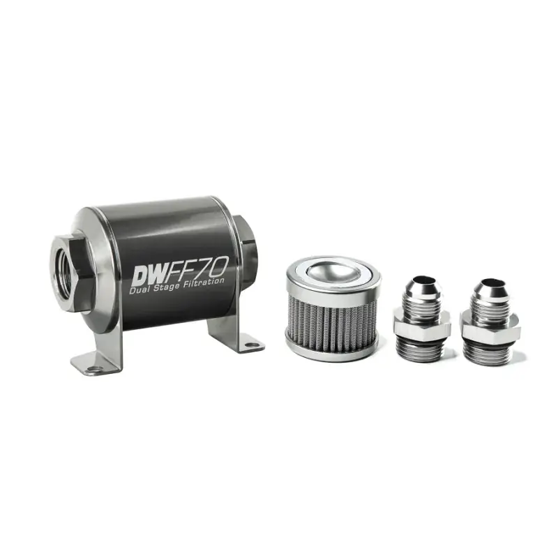 Popular Deatschwerks In-Line Fuel Filter Element and Housing Kit Stainless Steel 100 Micron 70mm