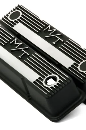 Holley M/T Valve Covers - Vintage Style - Finned - SBC - Satin Black Chevrolet Small Block - Perimeter Bolt - Cast Aluminum Authentic