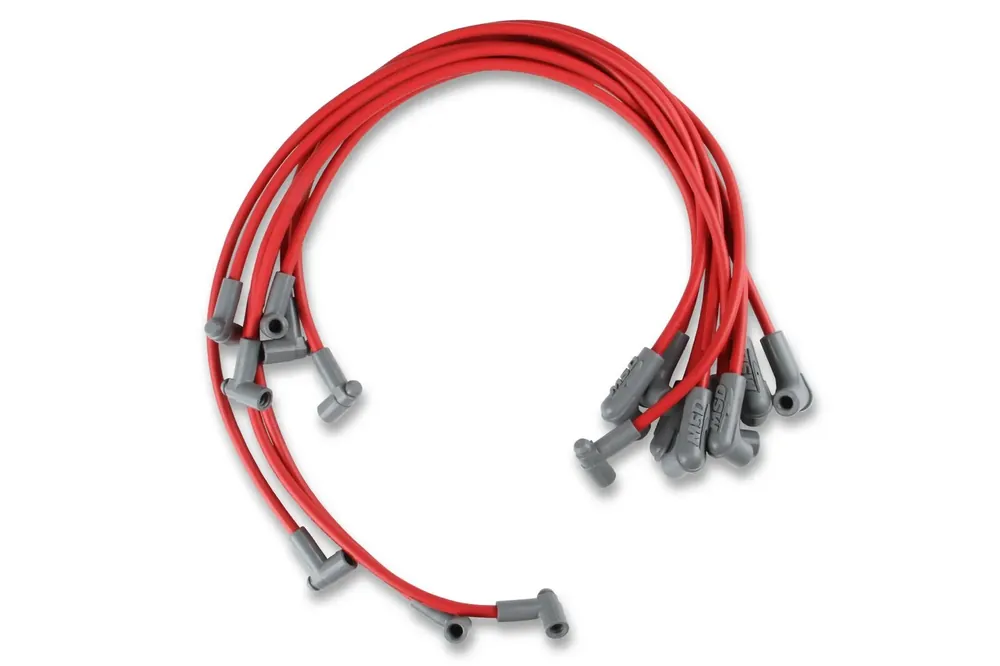 New Release MSD Super Conductor Spark Plug Wire Set, Small Block Chevy 350 HEI For use on Chevy small block 350 engines, HEI, Red jacket.