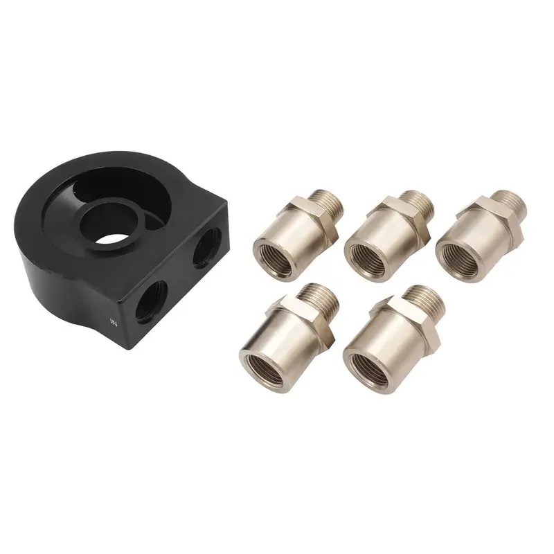Hassle-Free Returns Proflow Universal Oil Sandwich Adaptor Low Profile AN10 ORB Ports 2 x 1/8" NPT Plugged Ports With Various Adaptors Billet Aluminium Black