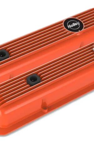 Holley Valve Covers - Muscle Series - Finned - SBC - Factory Orange Chevrolet Small Block - Perimeter Bolt - Cast Aluminum Place Order