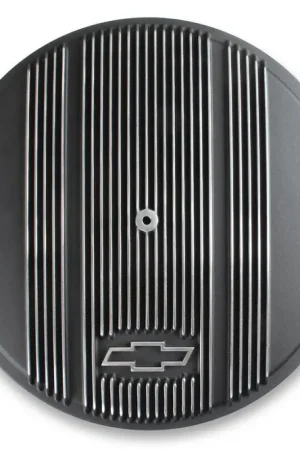 Buy Direct Holley Vintage Series GM Licensed Air Cleaner - Satin Black Machined 14" x 4" Air Cleaner Kit w/ Premium Filter - GM "Bowtie" Logo & Vintage Fins