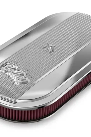 Best Choice Holley Vintage Series Oval Air Cleaner - Polished 2.5 x 17 x 9 Inch Red Cotton Gauze Filter Element - Single 4-bbl Baseplate