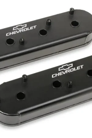 Holley - Satin Black GM Track Series Fabricated Aluminum LS Valve Covers w/OEM Coil Stands and Licensed Chevrolet/Bowtie Logo - Satin Black Finish While Supplies Last