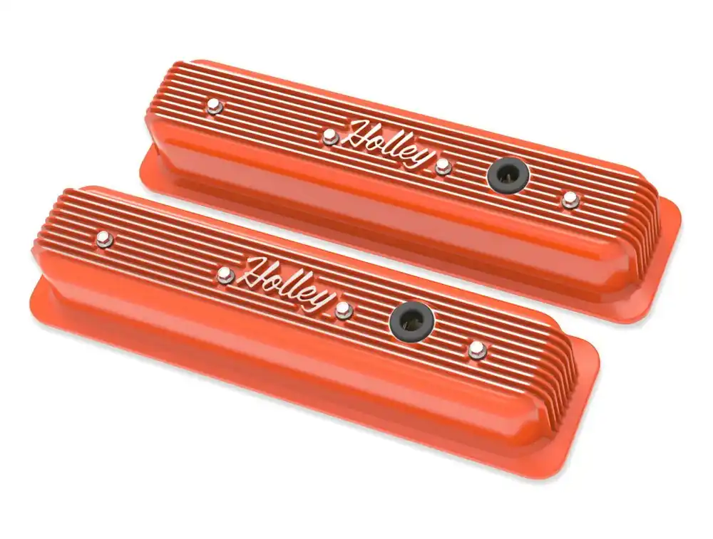 Price Drop Holley - SBC - Center Bolt - Factory Orange Machined Small Block Chevrolet - ZZ6/Vortec - Center Bolt Valve Cover - Emissions Provision
