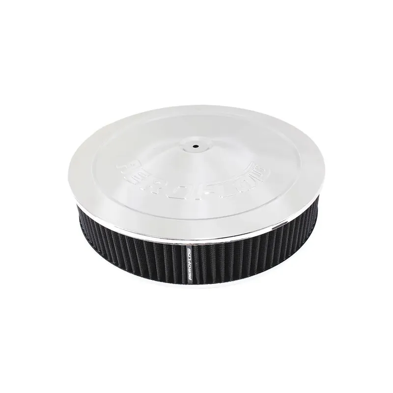Aeroflow 14" x 3" Air Filter Assembly 7-5/16" Flatbase - Chrome Cotton Warranty Included