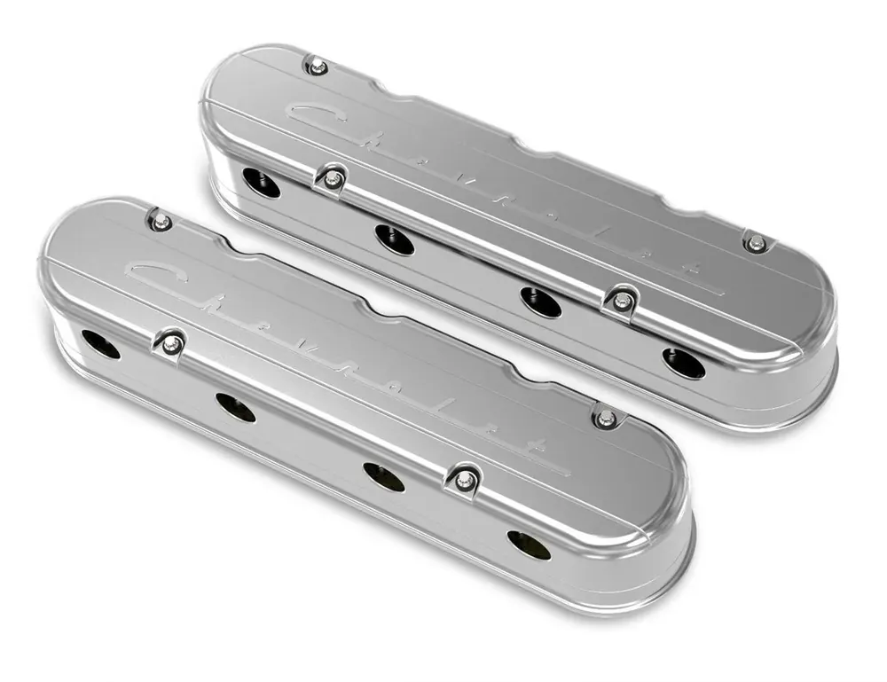 Holley 2-Piece "Chevrolet" Script Valve Cover - Gen III/IV LS - Polished Chevrolet Gen III/IV LS - Cast Aluminum - Coil-Mounting Base & Integrated Coil Cover Buy Today