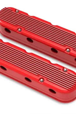 Holley 2-Piece Finned Valve Cover - Gen III/IV LS - Gloss Red Machined Chevrolet Gen III/IV LS - Cast Aluminum - Coil-Mounting Base & Integrated Coil Cover Handmade