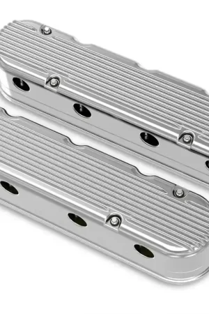 Holley 2-Piece Finned Valve Cover - Gen III/IV LS - Polished Chevrolet Gen III/IV LS - Cast Aluminum - Coil-Mounting Base & Integrated Coil Cover Clearance