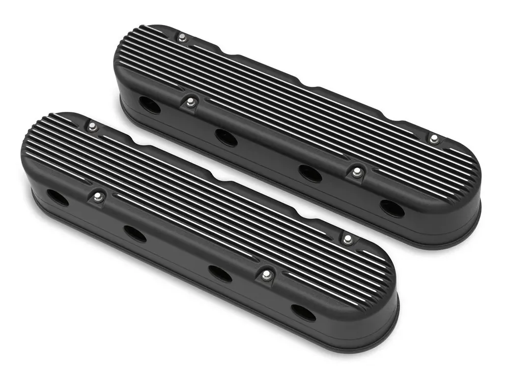 Holley 2-Piece Finned Valve Cover - Gen III/IV LS - Satin Black Machined Chevrolet Gen III/IV LS - Cast Aluminum - Coil-Mounting Base & Integrated Coil Cover Low Price