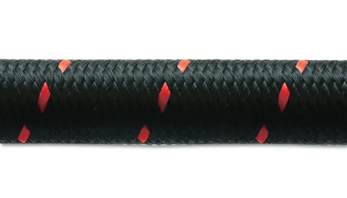 Bargain Vibrant Performance 20ft Roll of Black Red Nylon Braided Flex Hose AN Size: -4 Hose ID: 0.22"