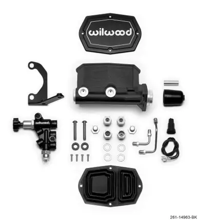 Secure Checkout Wilwood Compact Tandem M/C - 1in Bore - w/Bracket and Valve (Pushrod) - Black - 261-14963-BK