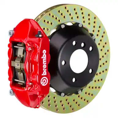 Final Sale Brembo 11-18 Cayenne Turbo Rear GT BBK 4 Piston Cast 380x28 2pc Rotor Drilled-Red - 2S1.9006A2