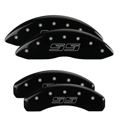 Original MGP 4 Caliper Covers Engraved Front & Rear Avalanche style/SS Black finish silver ch - 14048SSS1BK