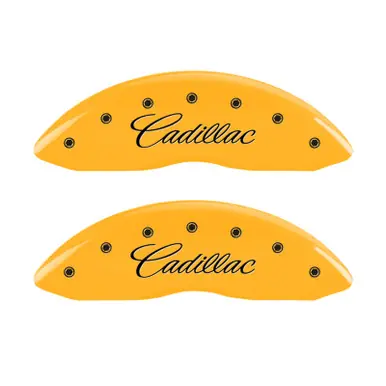 Hot Picks MGP 4 Caliper Covers Engraved Front & Rear Cursive/Cadillac Yellow finish black ch - 35007SCADYL
