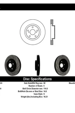 Certified StopTech 07-09 Lexus ES 250/ES 300/ ES330/ES350 SportStop Slotted & Drilled Left Front Rotor